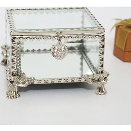 Sweet Retro European Jewelry Display Glass Box Plating Silver Gold Lace Jewelry Box Home Desktop