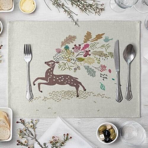 Cartoon Pattern Table Elk Elephant Birds Table Napkin For Wedding Kitchen Decor Placemat Dining Accessories