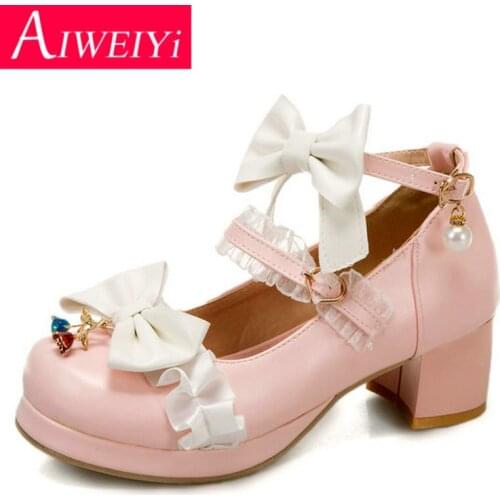 Skirt Shoes 2021 New Spring Autumn Chunky Heel High Heel Lolita Shoes Sweet Style LO Shoes Jk Unkform Pumps Hanfu Shoes