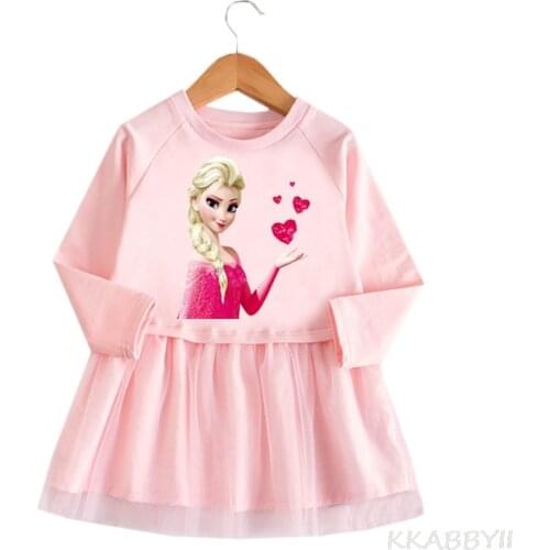 Foreign Trade New Girls Dress Spring And Autumn Costume Cartoon Frozen Cotton Mesh Skirt Children Baby Skirt
