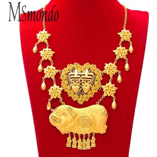 24K Yellow Gold Jewelry necklace for women Wedding Engagement Bridal Fine Jewelry pure gold necklaces chain Pendant gift