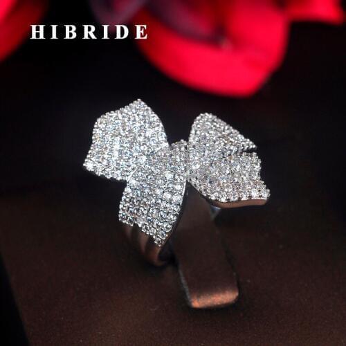 HIBRIDE Beauty Flower Design Cubic Zirocnia Women Open Adjustable Engagement Ring Anillos Mujer For Party Show R-201