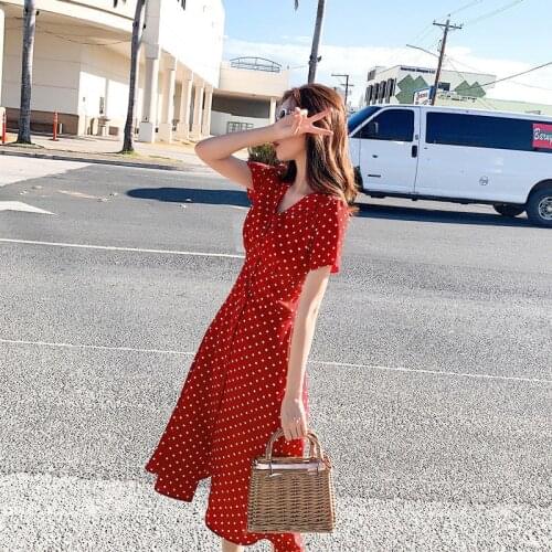 Womens Chiffon Red Jumpsuit 2021 Summer New Fashion Short Sleeve Loose Dot Printing Wide Leg Ninth Pants One Piece Outfit Women