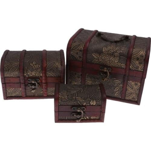 3pcs Treasure Chest Wooden Storage Box Organizer Jewelry Wooden-17,5x12,5x13cm