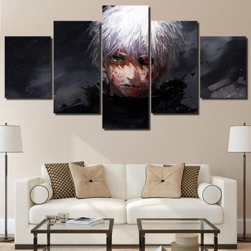 5 Pieces Anime Tokyo Guru Canvas Pictures Print Wall Art Canvas Paintings Wall Decor for Living Room Hell Wolf Poster No Framed