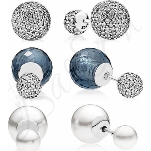 Baofu New 925 Sterling Silver Earrings Round Ball Covered With Blue Elegant Charm Suitable For Original Ladies Gift High Jewelry