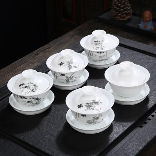 Dehua White Porcelain Cover Bowl Bamboo Jumeilan Sancai Tureen 135ml Tea Set Office Gift Customization