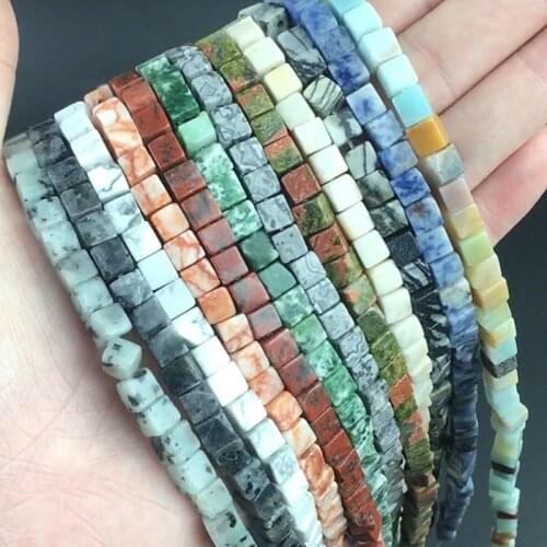 6x6mm Natural Stone Square Jades Agates Spacer Loose Beads For Jewelry Making Charm DIY Bracelet Necklace Earrings Accessories