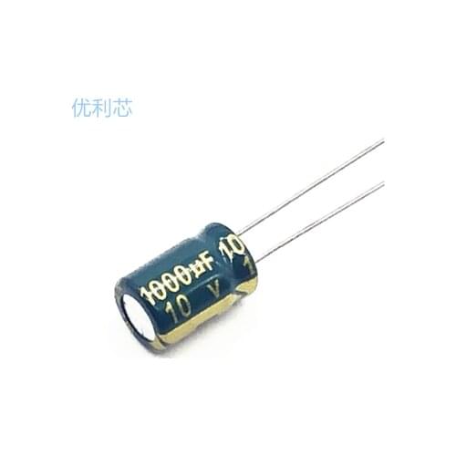 Green gold in-line electrolytic capacitor 1000UF 10V long life LCD high frequency low resistance 6x12/8x9/8x12 10v2200uf 10x17
