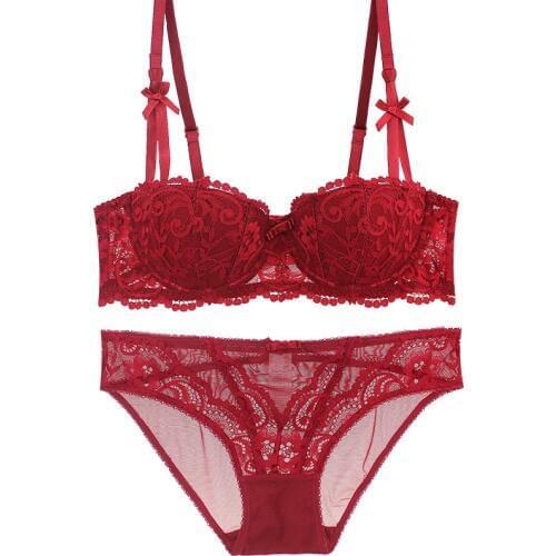 Half cup bra set white black red sexy cup bra set push up fashion underwear set plus size ABC cup