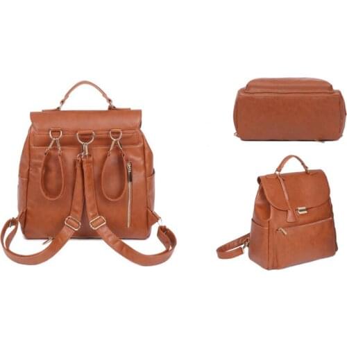 Brown PU Leather Baby Nappy Diaper Storage Backpack Changing Pad Stroller Straps Insulation Bag Cosmetic Maternity Bag