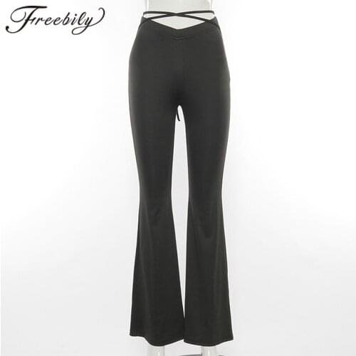 Women Casual Yoga Pants Workout Gym Dance Bottoms Sports Leggings Trousers Slim Fit Long Pants Pure Color High Waist Flare Pants