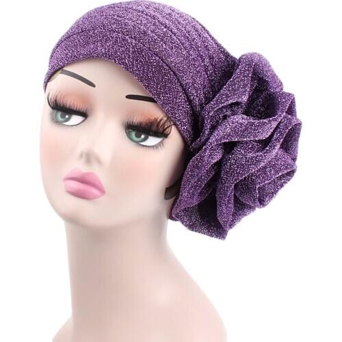 Fashion Hijabs Women Turban Caps Elastic Cloth Headwrap Big Flower Hat Muslim Scarf Cap Ladies Headwear Accessories Headbans