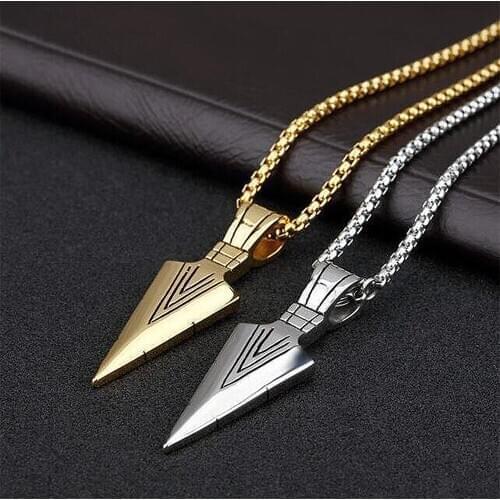 Men Fashion Black Gold Silver Color Arrow Head Pendant Long Chain Necklaces Mens Necklaces Collier Femme Arrowhead Jewelry Gift