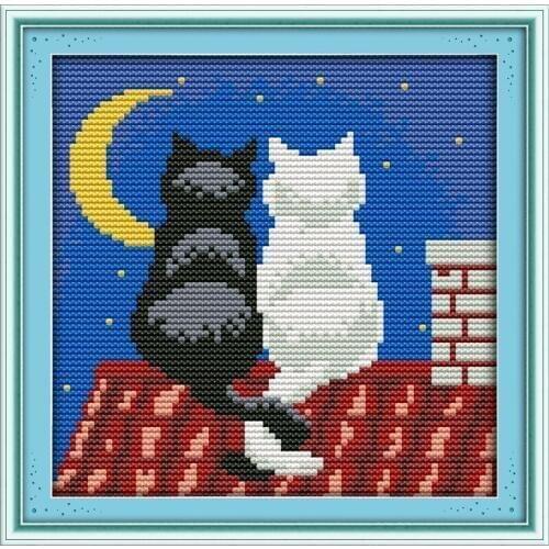 Black and white cats Cross Stitch Kits Printed patterns canvas Embroidery Needlework set Easy Cross-stitch set DMC Home Decor