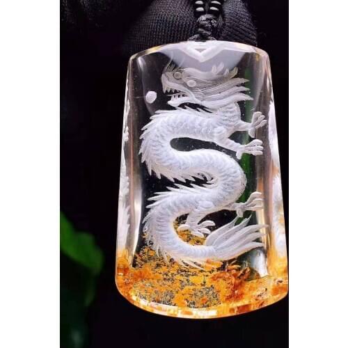 Natural ghost crystal inside carved crystal dragon pendant jade necklace lucky crystal pendants necklaces fine jewelry woman