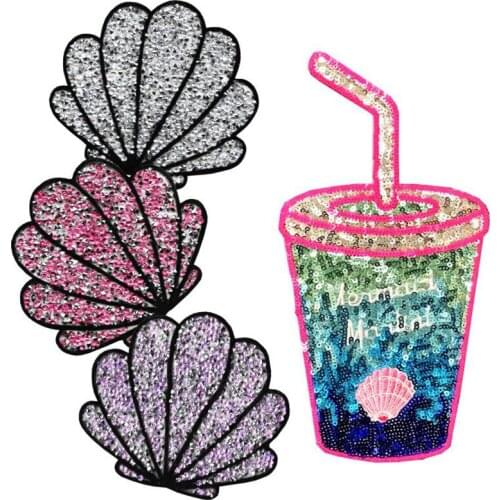 New 3D Diy Rhinestones Shell Drink Iron on Patch for Clothes Bags Shoes DIY Garment Accessory Crystal Beaded Applique Patches