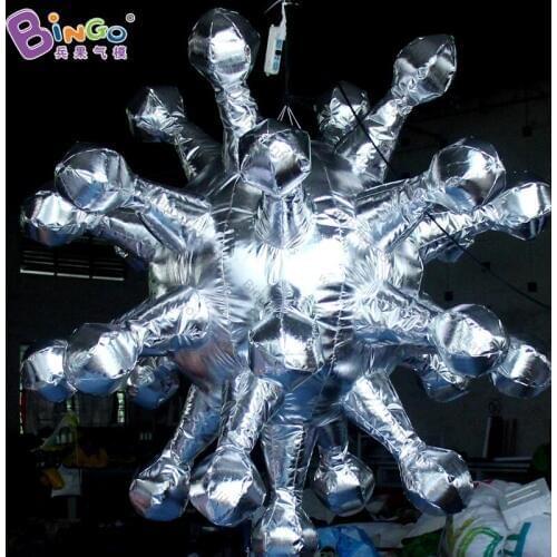 Customized hanging inflatable silvery star for wedding decoration 2M inflatable snowflake with LED light for pub stage party