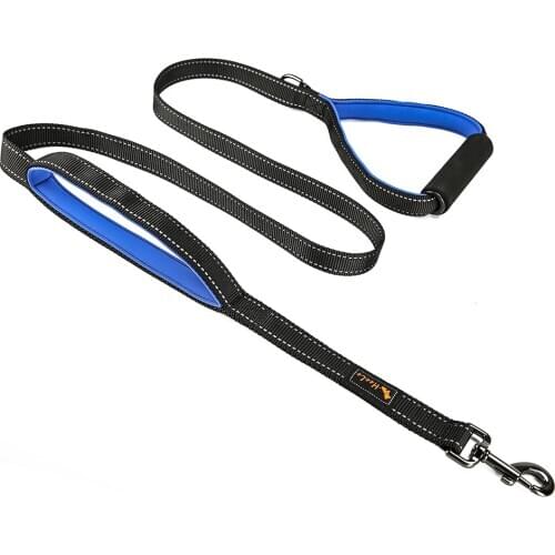 Double Handle Traffic Dog Leash Reflective 180cm Dog Two Handle Dog Lead Control Safety Training Leashes for Large Medium Dogs