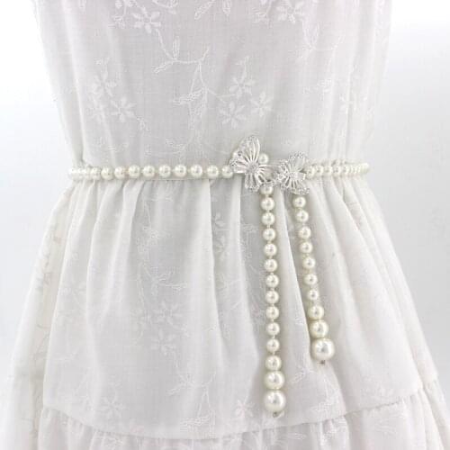 2021 women hanfu belt elegant women pearl belt waist belt elastic buckle pearl chain belt female girls dress crystal strap belt