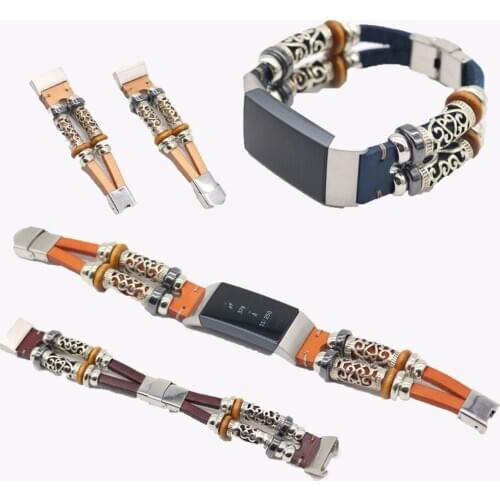 Retro Leather Strap Bracelet for Fitbit Charge 4 Band Replacement Watch Band for Fitbit Charge 3 Smart Watchband Accessories