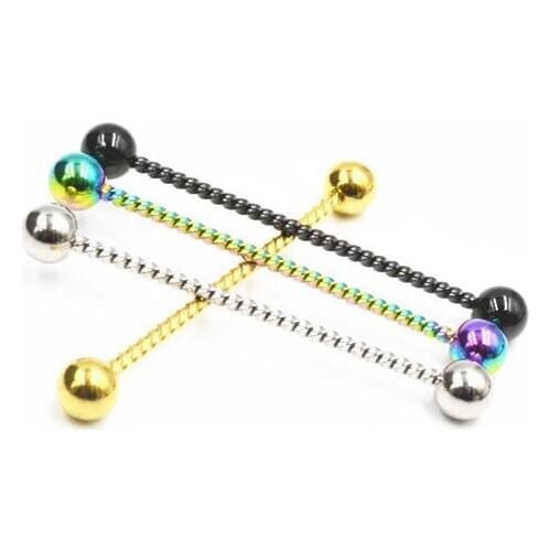 Lot50pcs 14g Surgical Steel Industrial Ear Scaffold Barbells Cartilage Helix Bar Body Jewelry Ear Piercing Earring Twist New