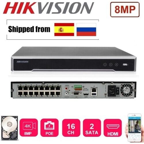 Hikvision DS-7616NI-K2/16P English version 16POE ports 16CH NVR with 2SATA ports plug & play NVR H.265