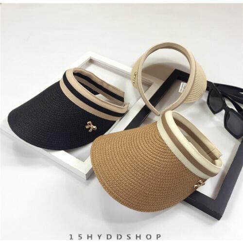 Womans Sun Hats Hand Made Straw Bowknot Visor Caps Parent-Child Summer Cap Casual Shade Hat Empty Top Hat easy to carry