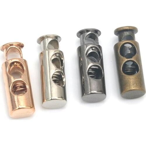 30pcs/lot round metal alloy stoppers 2 hole toggle cord locks Drawstring lock 4mm nickle/black/bronze/gold STP-013