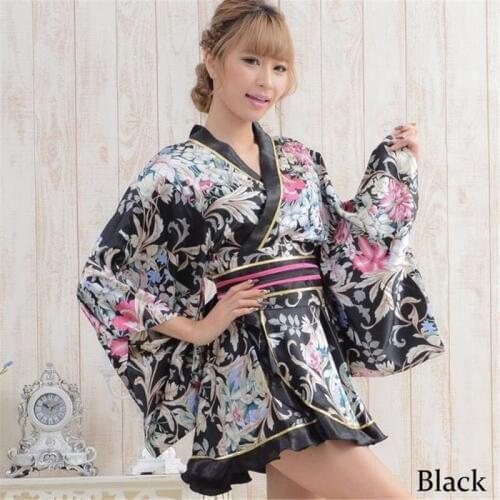 Japanese Traditional Kimono for Women V-neck Floral Printed Yukata Sleepwear Nightgown Obi Set Female Evening Party Dress