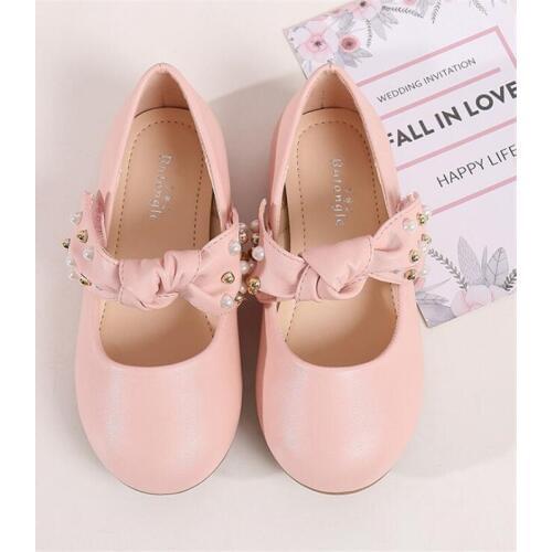 Size 26-30 Kids Toddler Beading Bow Princess Shoes For Girl Spring Autumn Flat Moccasins Soft Genuine Leather Girls Shoes