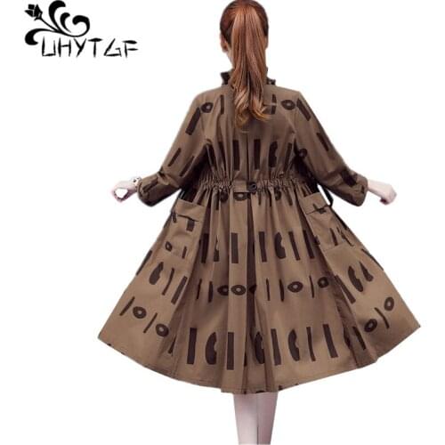UHYTGF Elegant Womens Spring Autumn Trench Coat Single-Breasted Slim Plus Size Windbreaker Female Fashion Ladies Outerwear 1393