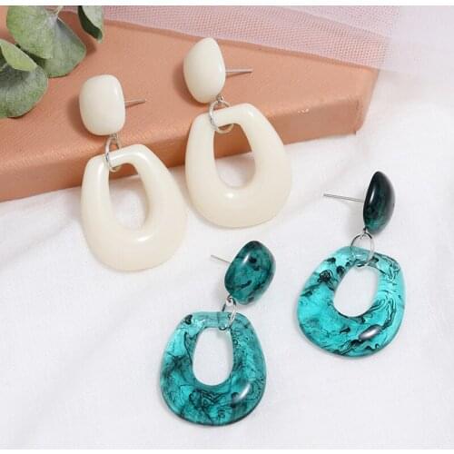 Japan and Korea Resin Geometric Drop Earrings Long Hollow Circle Temperament Jewelry Translucent Pendant Earring Women Brincos