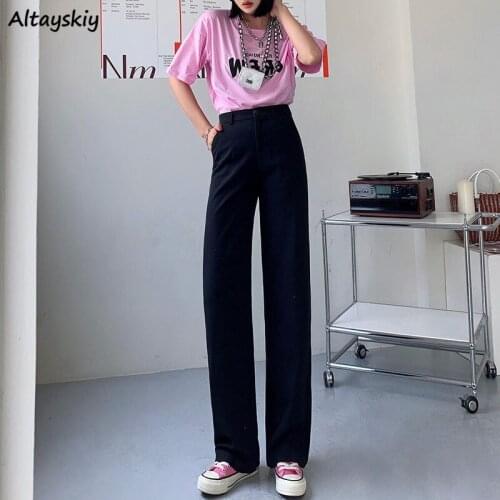 Women Pants Streetwear Summer Fashion Office Korean Style Straight Harajuku Baggy Black High Waisted Vintage All-match Comfort