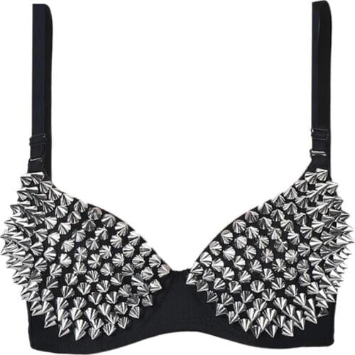 Sexy Bras Women Party 2021 New All-over Spike Rivet Metallic Punk Dance Push Up Bra Nightclub Costumes Bras Bralette Encaje