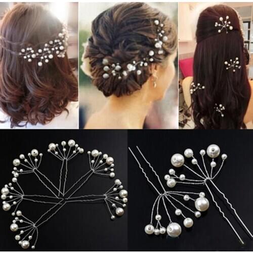 2/5/12PCS Bride Bridesmaid Hair Accessories Pearl Hair Pin Clip Trendy Crystal Rhinestone Wedding Hairpins Sticks for Women
