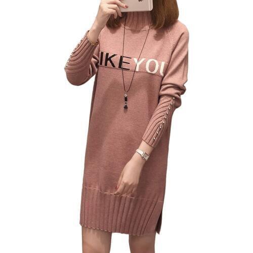 Autumn Winter Sweater Knitted Dress Women Fashion Beading Slim Elastic Turtleneck Sweater Dress Long Sleeve Sexy Ladies Dresses