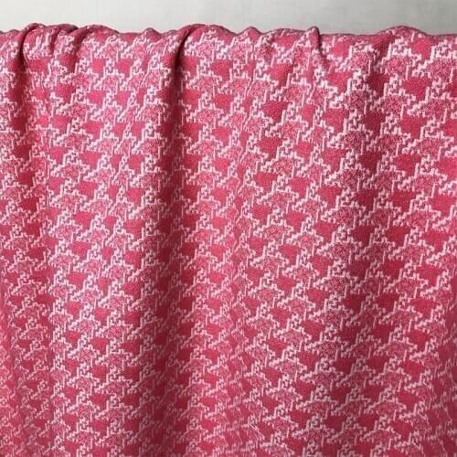 Pink houndstooth jacquard fabric spring and autumn womens skeleton hard coat fashion clothing fabric
