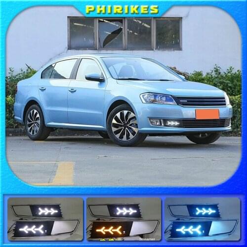 1 Pair LED DRL Daytime Running Light For Volkswagen VW Lavida 2015-2017 with Yellow Trun Signal Light Blue Night Lamp