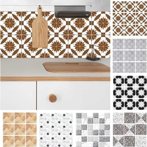 10Pcs 10/15/20cm Tile Floor Wall Sticker Kitchen Dining Room Bathroom DIY Decor