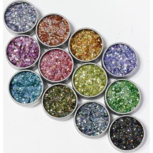 1Jar Nail Art Powder,Diamond Chunky GLITTER Shimmer Dust,12 Colors Holographic Unicorn Chameleon Shimmer Glitter Powder Hpt82