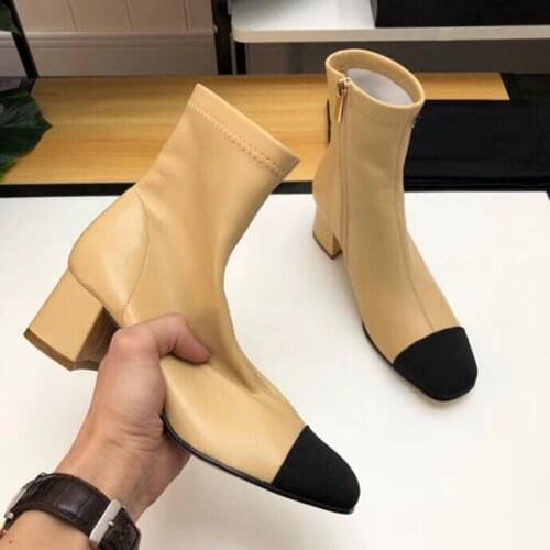 2020 New Boots Vintage Zip Ankle Boots Autumn Brand Design Square Heels Leather Women Shoes New Casual Zipper Female Boots