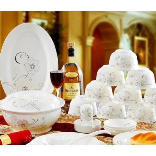 46PCS Tableware Jingdezhen Bone China Tableware Head Cutlery Set Bowl Dessert Dish Dinner Dish Ceramic Set