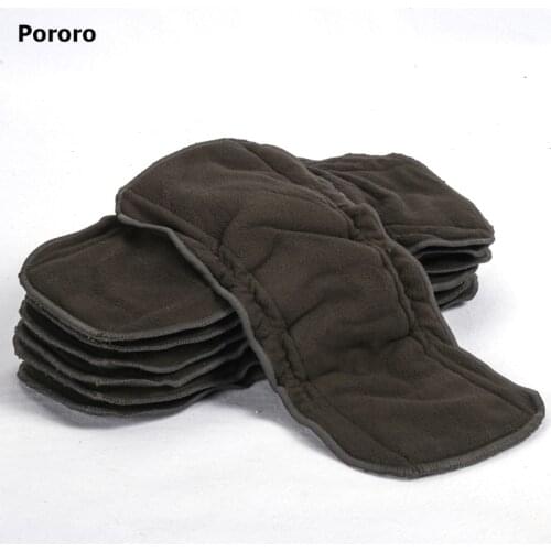 Pororo Bamboo charcoal washable baby cloth diaper inserts with leg gusset 5pcs,reusable diapers organic bamboo cotton boosters