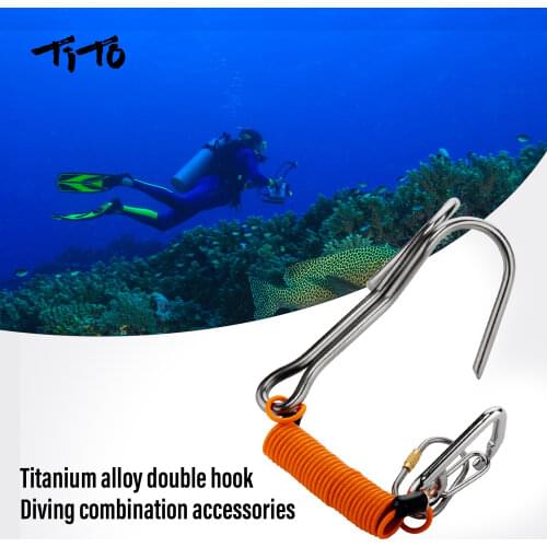 TiTo Titanium scuba double diving titanium double hook Reef Drift Hook Line Hook for Current Dive Underwater Outdoor camping