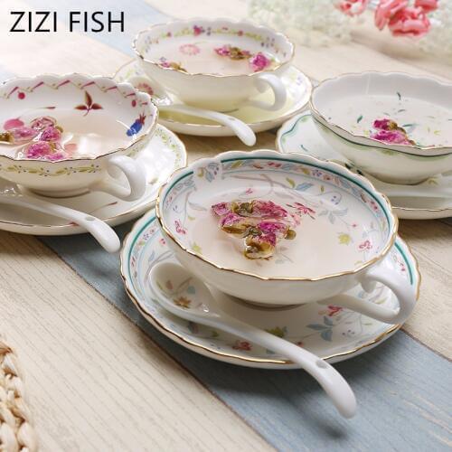 Noble Luxury Bone China Coffee Tea Cup And Saucer Spoon Set Ceramic Mug 200ml Advanced Porcelain Tray For Gift Cafe Party