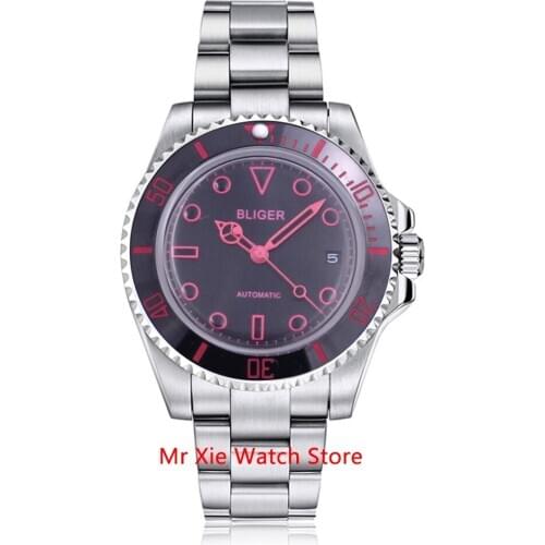 Bliger 40mm Automatic Mechanical Men Watch Luxury Brand Sapphire Crystal Watch Luminous Waterproof Calendar Wristwatch Men