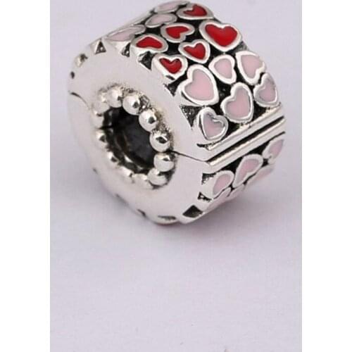 S925 Silver Beads Charms fit Lady Bracelets & Bangles Burst of Love Clip Mixed Enamel Red Pink Heart DIY Jewelry