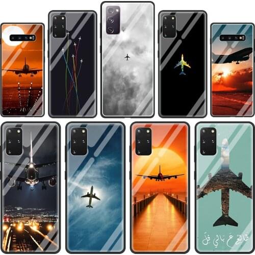 Airplane fly travel in the Sky Glass Phone Case for Samsung Galaxy S21 S20 FE S10 Note 10 20 Ultra 5G 9 S9 Plus S10e Cover Coque