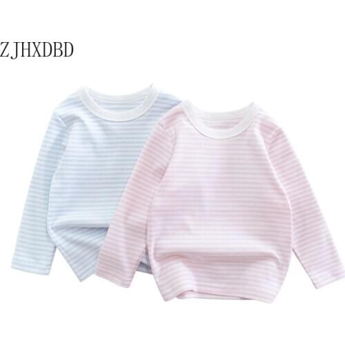 Childrens Clothing Autumn Pink Blue White Striped Casual Soft T-shirts Tee 2020 Long-sleeved T-shirt for Baby Boy Girl Clothes